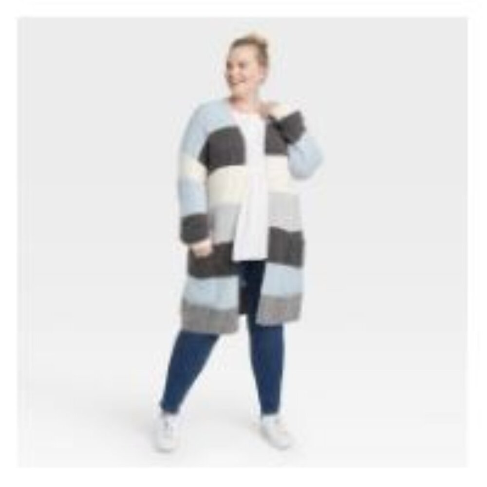 Women's Plus Size Cardigan - Knox Rose Gray Blue Striped 4X
